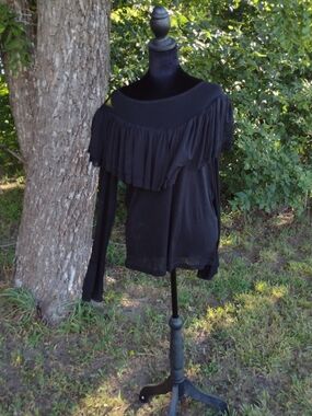 Women's Black Ruffle-Trim Long Bell Sleeve Top